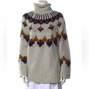 A.L.C. Cream and Navy Patterned Turtleneck Sweater